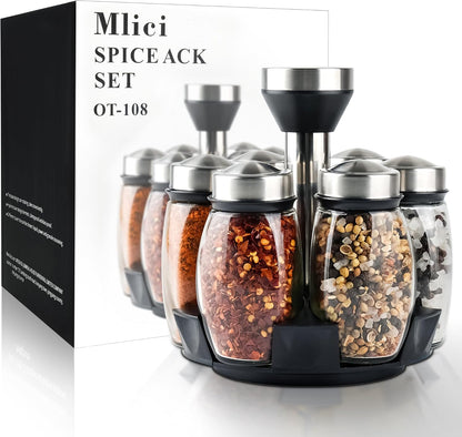 6-Pack Spinning Glass Spice Jars & Organizer Rack