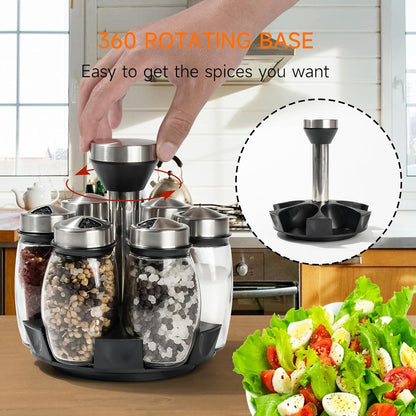 6-Pack Spinning Glass Spice Jars & Organizer Rack