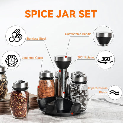 6-Pack Spinning Glass Spice Jars & Organizer Rack
