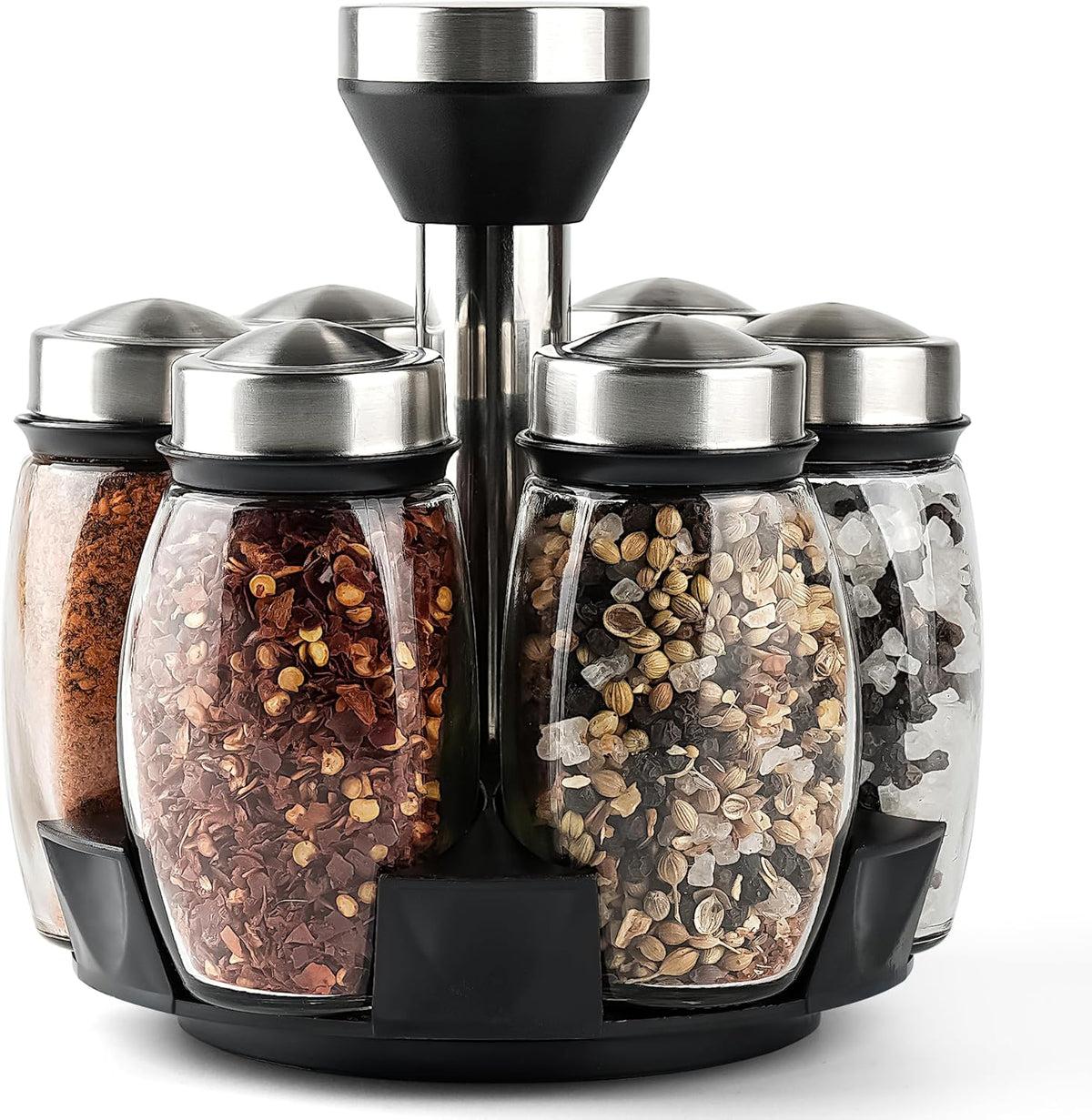 6-Pack Spinning Glass Spice Jars & Organizer Rack