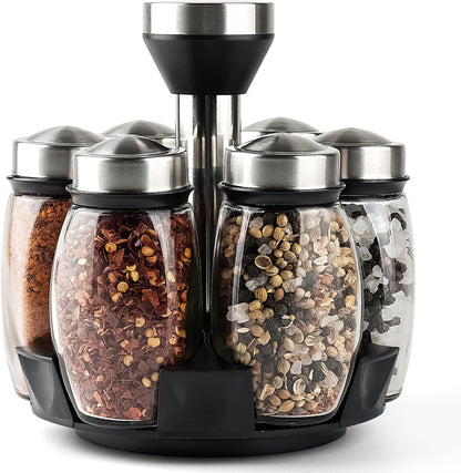6-Pack Spinning Glass Spice Jars & Organizer Rack