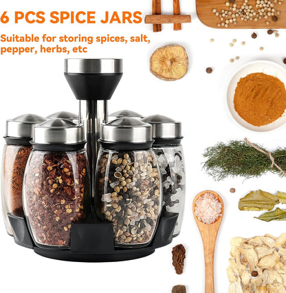 6-Pack Spinning Glass Spice Jars & Organizer Rack